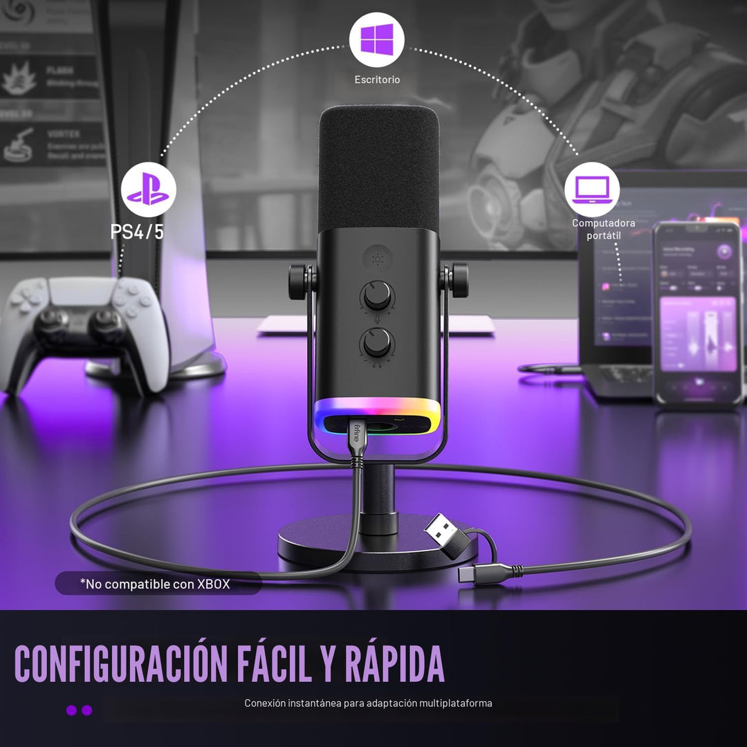 FIFINE - Micrófono dinámico XLR\/USB para podcasts, de transmisión...