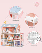 Lámpara ROBOTIME Casa de muñecas de madera para niños de 3, 4, 5, 6 años, casa de muñecas con 28 muebles de plástico, para muñecas de 3.3 pulgadas, regalos de cumpleaños para niños pequeños de 3 años en