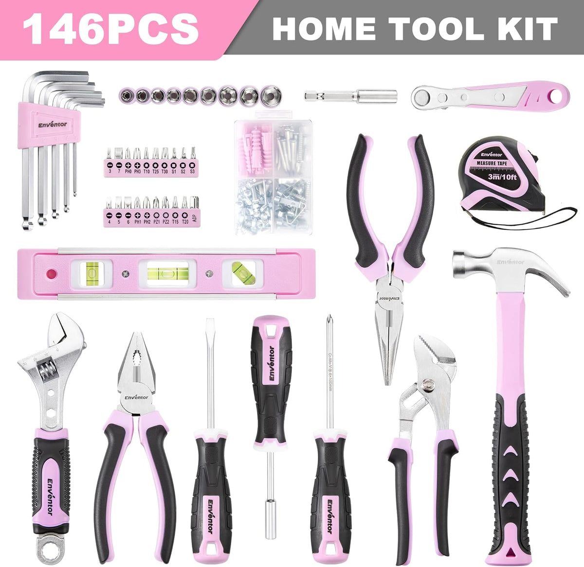 Enventor Juego de herramientas rosas para mujeres, kit de herramien...
