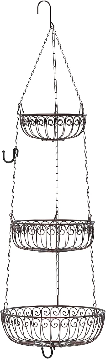 Simple Houseware - Cesta colgante para frutas de 3 niveles, bronce