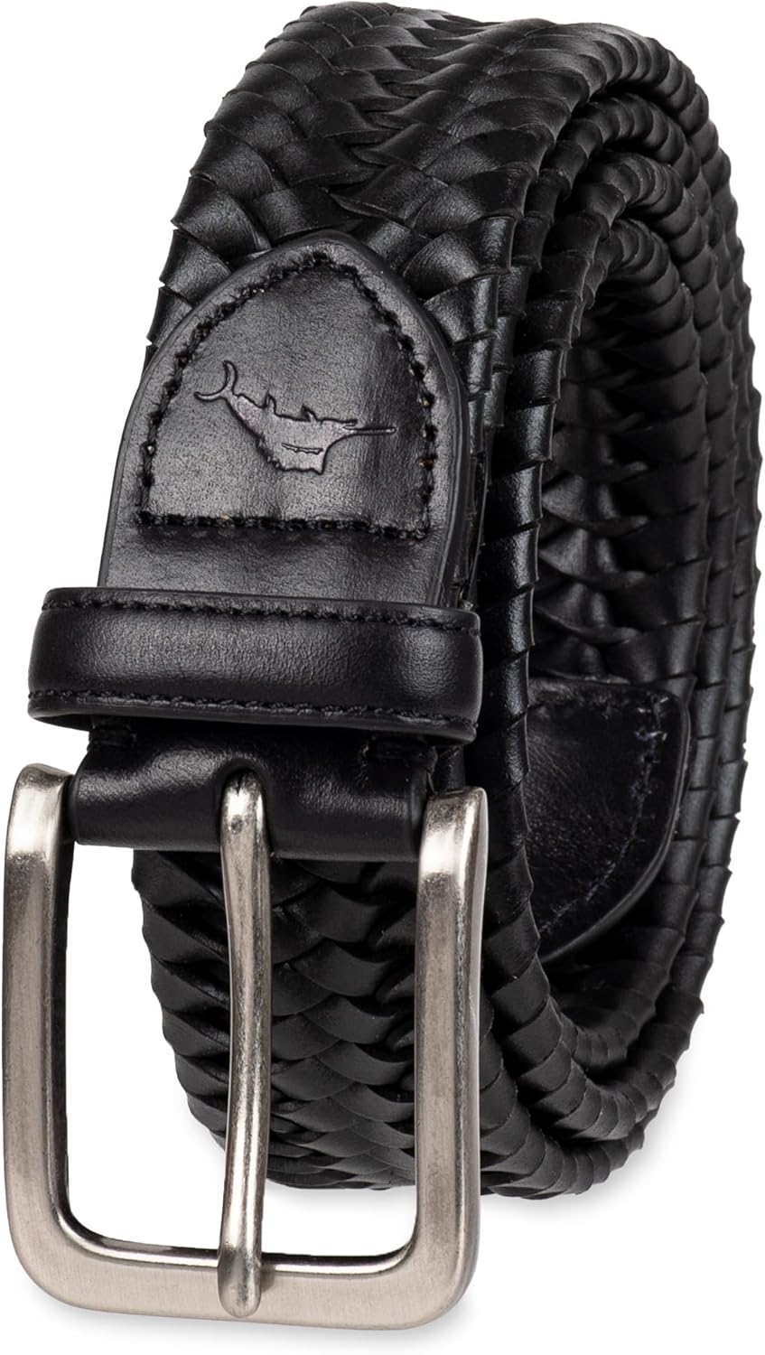 Tommy Bahama Cinturón de cuero trenzado para hombre, diseño elástic...