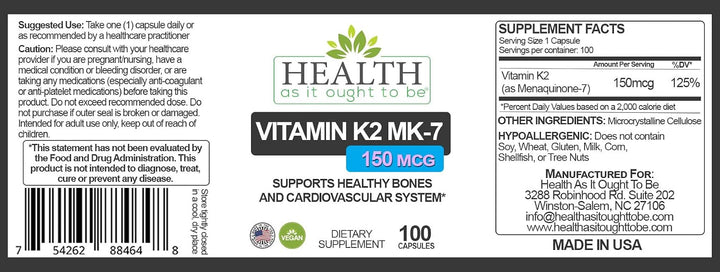 Mejor vitamina K2 MK-7 de 150 mcg, 100 cápsulas, forma más efectiva...