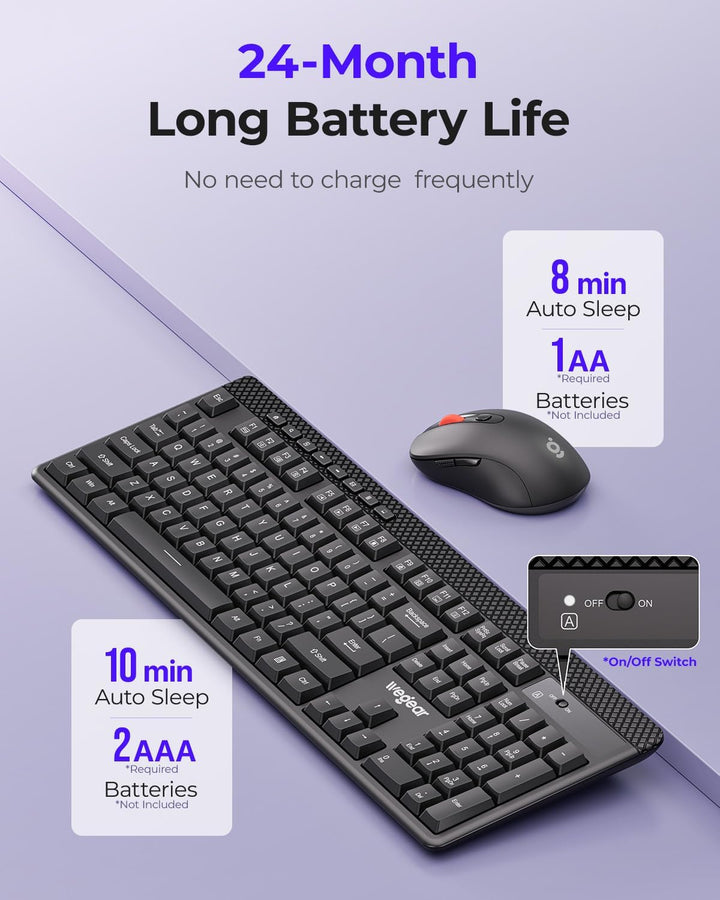 wegear Combo de teclado y mouse inalámbricos, mouse ajustable de 5...