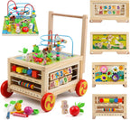 Cubo de actividades de madera 7 en 1, juguete Montessori, juguete educativo multipropósito de aprendizaje para bebé niño pequeño niño de 1+ año, regalo de primer cumpleaños para niño, laberinto de