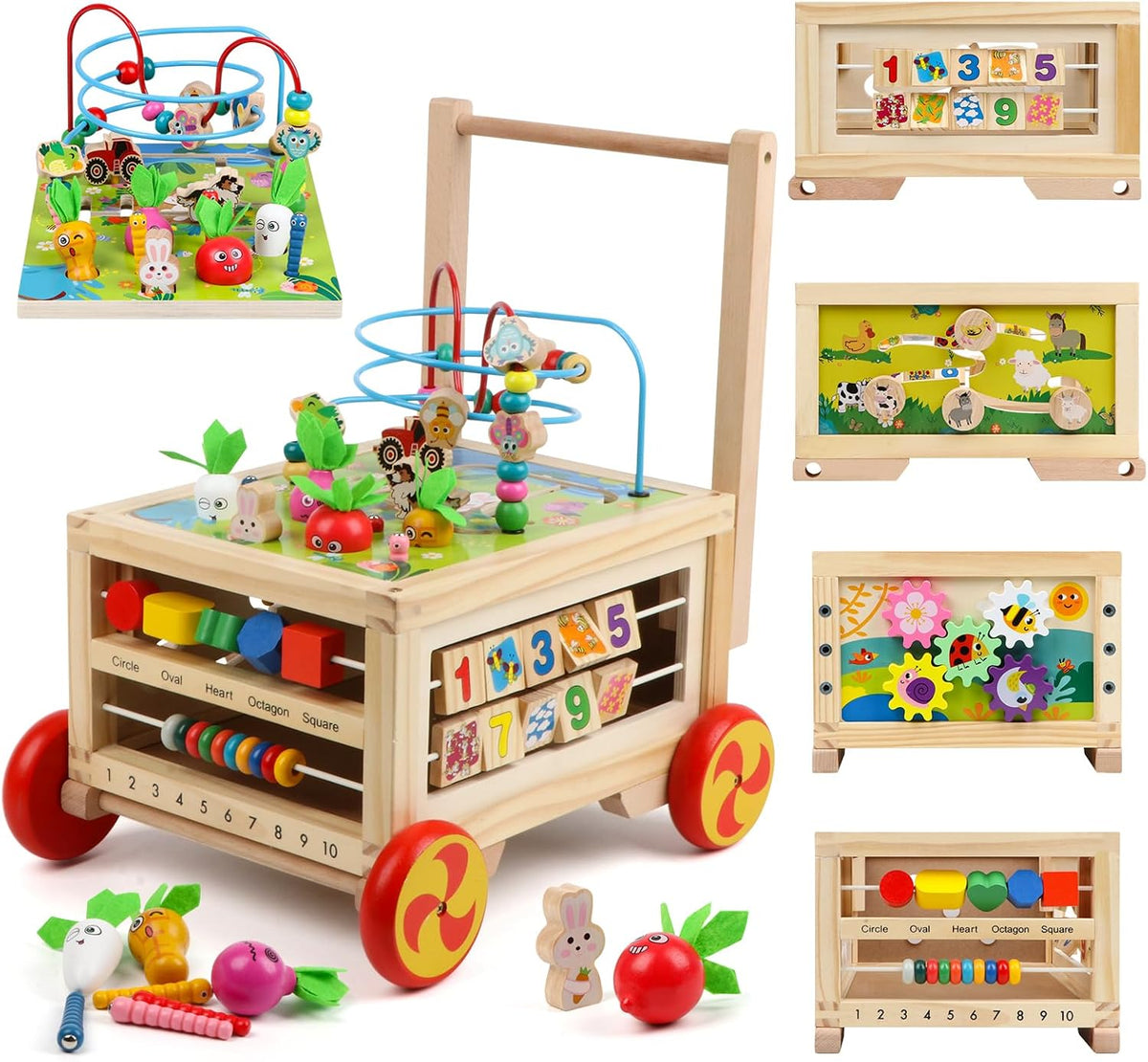Cubo de actividades de madera 7 en 1, juguete Montessori, juguete educativo multipropósito de aprendizaje para bebé niño pequeño niño de 1+ año, regalo de primer cumpleaños para niño, laberinto de
