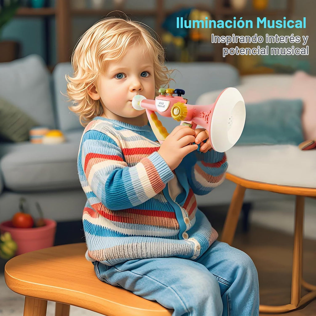 Instrumentos musicales para niños pequeños, trompeta de juguete, armónica, flauta de grabadora para niños y bebés, juego de juguetes musicales rosas para niños y niñas de 2, 3, 4, 5 años