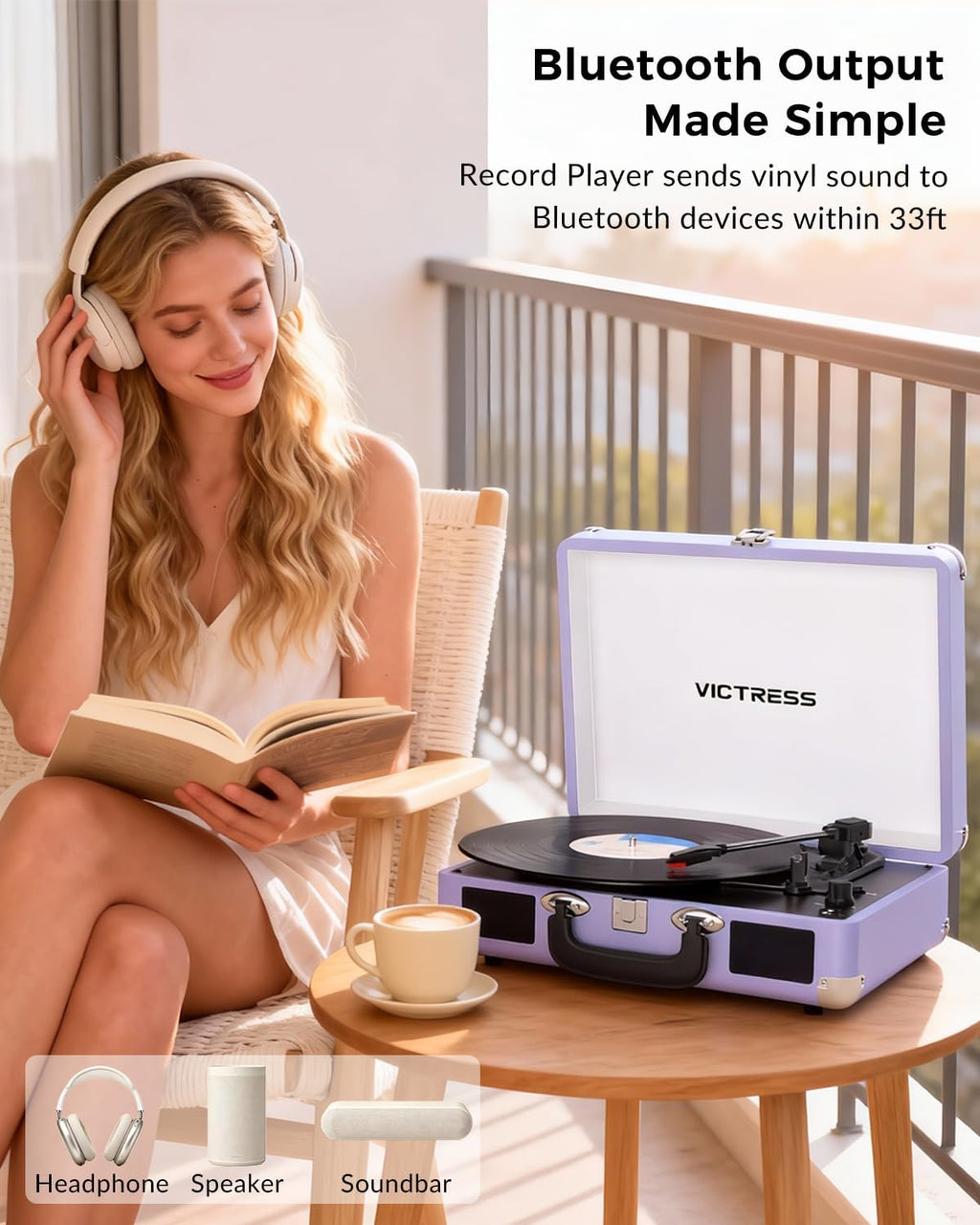 Tocadiscos de maleta, reproductor de vinilo Bluetooth de entrada y