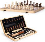 Juego de ajedrez de madera de 15", tablero de ajedrez y damas plegable magnético 2 en 1