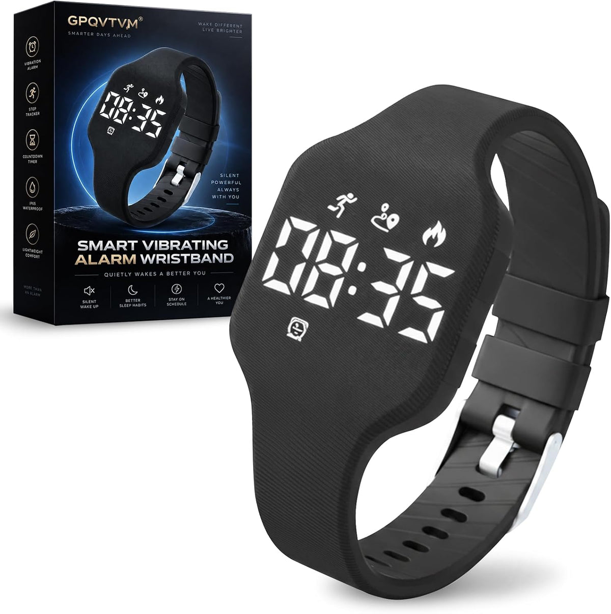 Reloj despertador para personas que duermen pesadas, pulsera vibratoria, reloj silencioso, pulsera para adolescentes, sordos, adultos, agitador de cama, viaje, temporizador digital