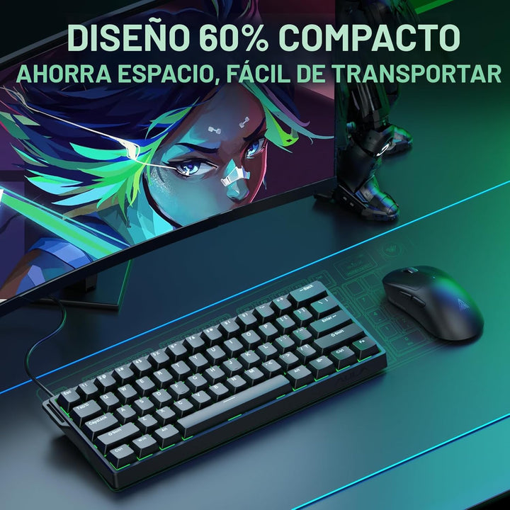 Aula WIN60 HE - Teclado mecánico para juegos 60% con cable, interru...