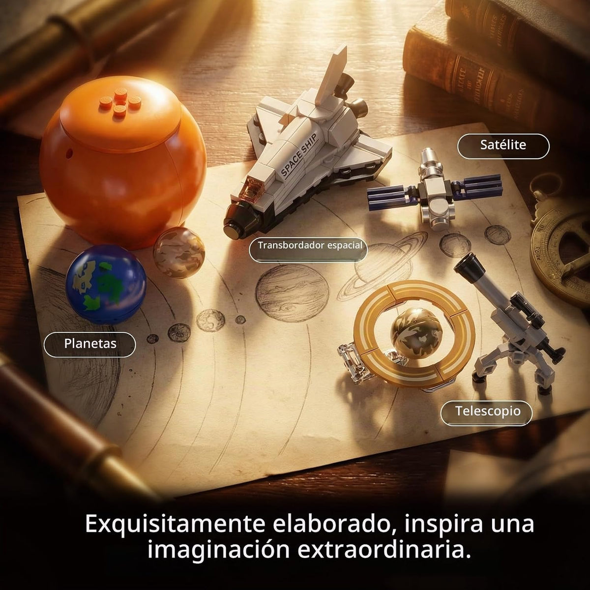 Juguete de bloques de construcción del sistema solar, planeta mecánico Tierra y Luna en órbita, juego de construcción de ciencia astronomía espacial STEM, regalo de cumpleaños educativo para niños de