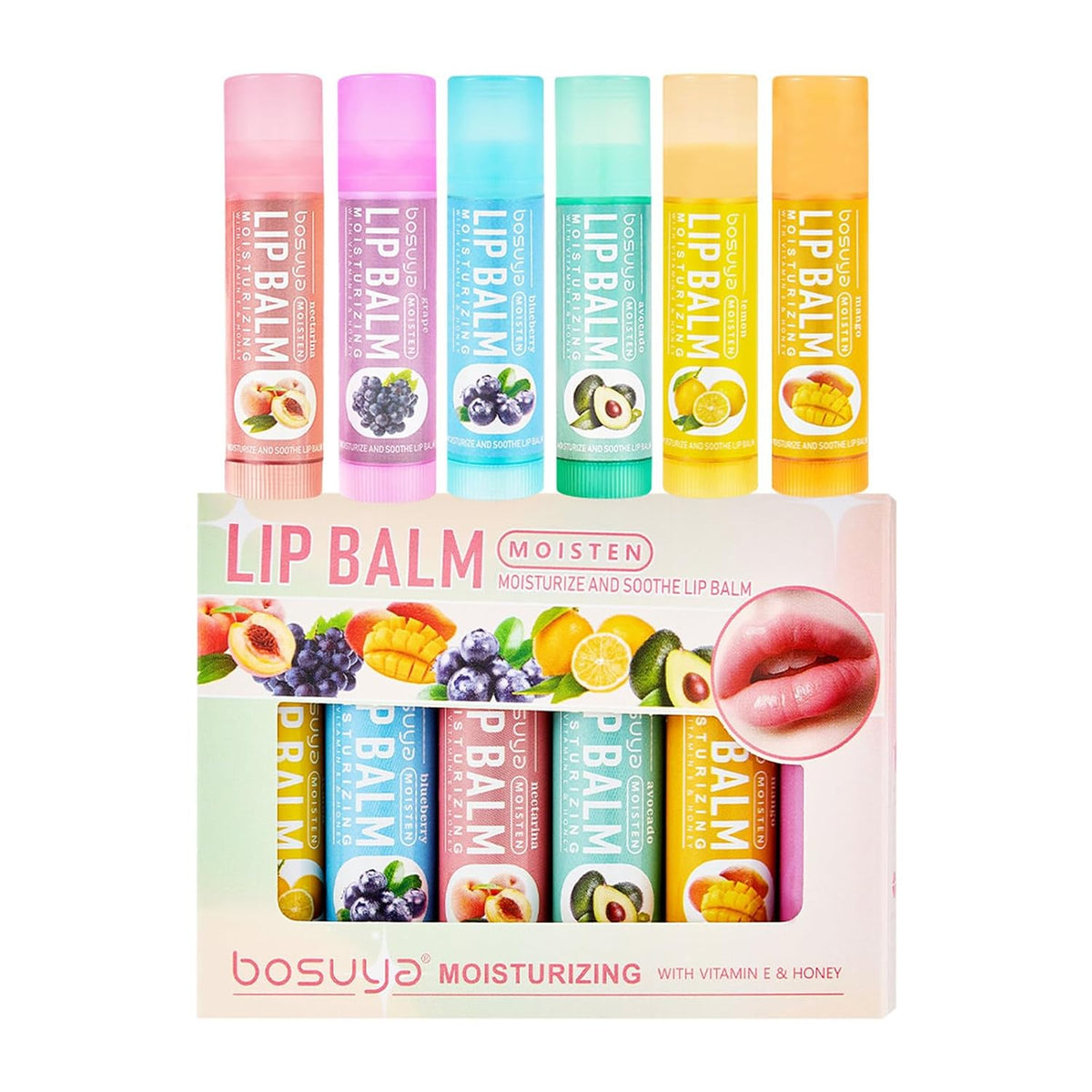 Juego de bálsamo labial de 6 sabores, hidratación suave para labios...