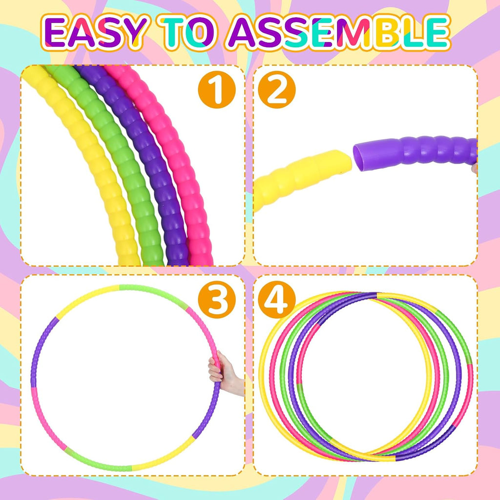 12 piezas de aro de juguete para niños, aro de juguete desmontable ajustable, aro de colores, anillo de ejercicio de plástico para niños, adolescentes, gimnasia, equipo de agilidad para perros