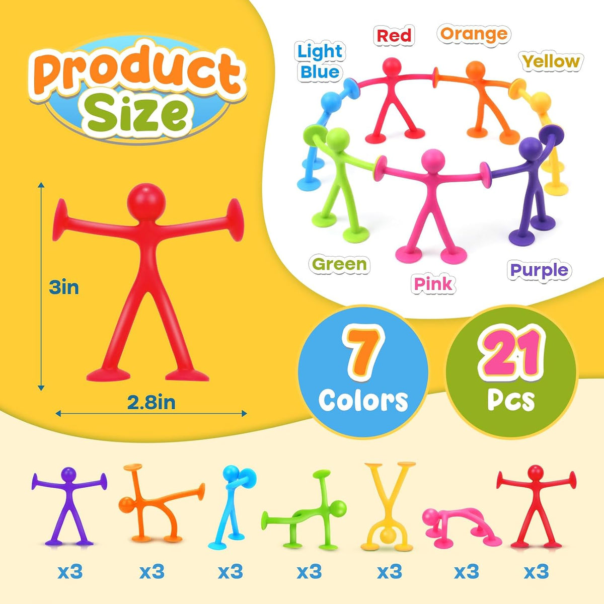 Juguetes fidget de succión para niños: Pack de 21 juguetes sensoriales elásticos