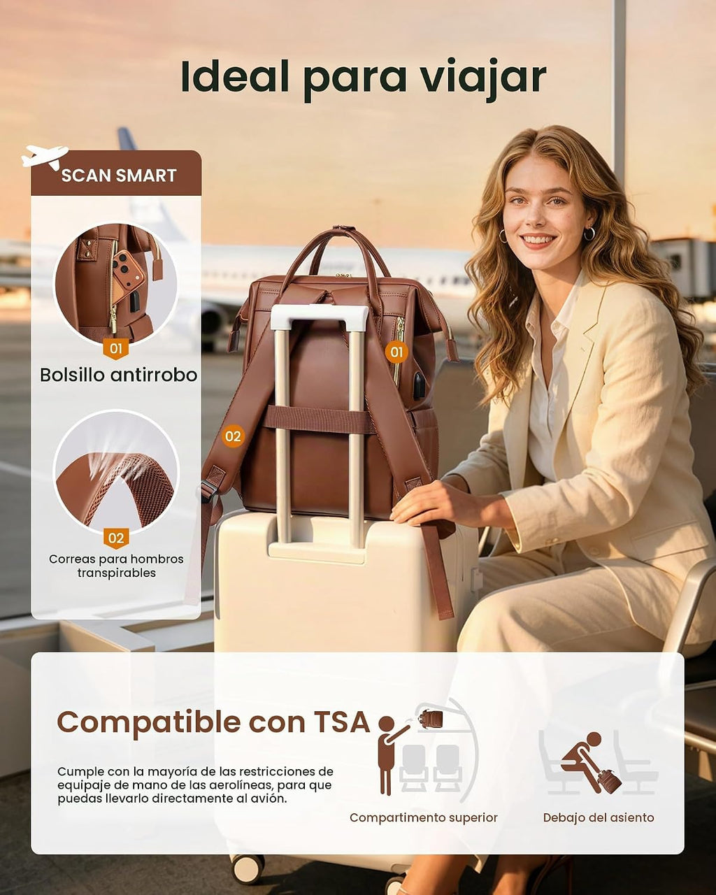 LOVEVOOK Mochila de cuero para laptop para mujer de 15.6 pulgadas, bolsa de viaje para enfermeras, profesores, bolsa de computadora, bolsas de trabajo profesionales de negocios universitarios con puerto USB, color marrón