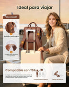 LOVEVOOK Mochila de cuero para laptop para mujer de 15.6 pulgadas, bolsa de viaje para enfermeras, profesores, bolsa de computadora, bolsas de trabajo profesionales de negocios universitarios con puerto USB, color marrón