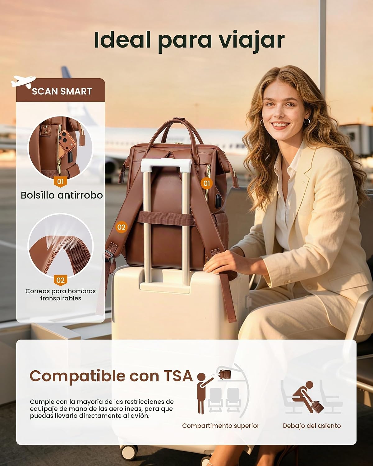 LOVEVOOK Mochila de cuero para laptop para mujer de 15.6 pulgadas, bolsa de viaje para enfermeras, profesores, bolsa de computadora, bolsas de trabajo profesionales de negocios universitarios con puerto USB, color marrón
