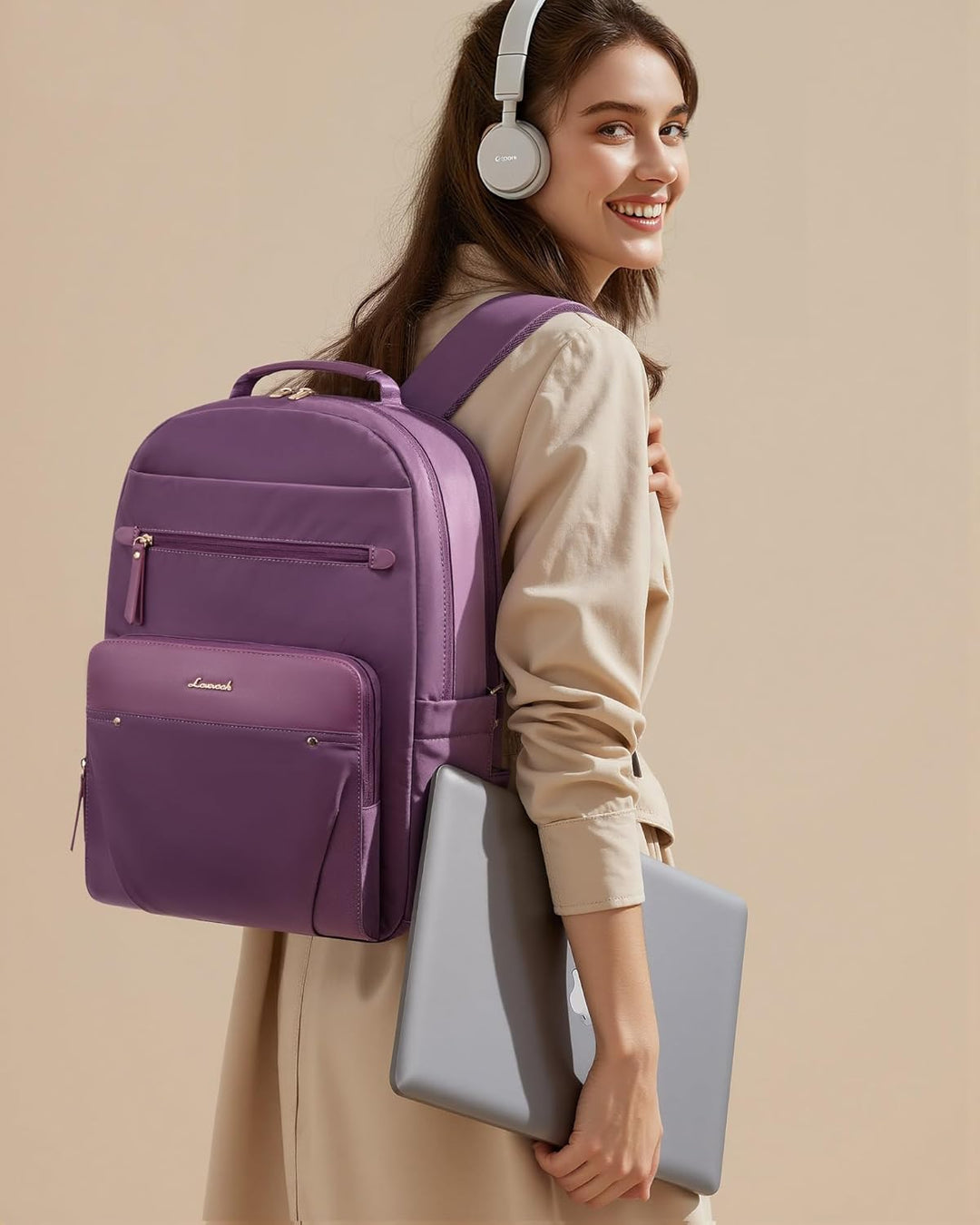 LOVEVOOK Mochila para laptop para mujer con ribete de cuero y bolsi...