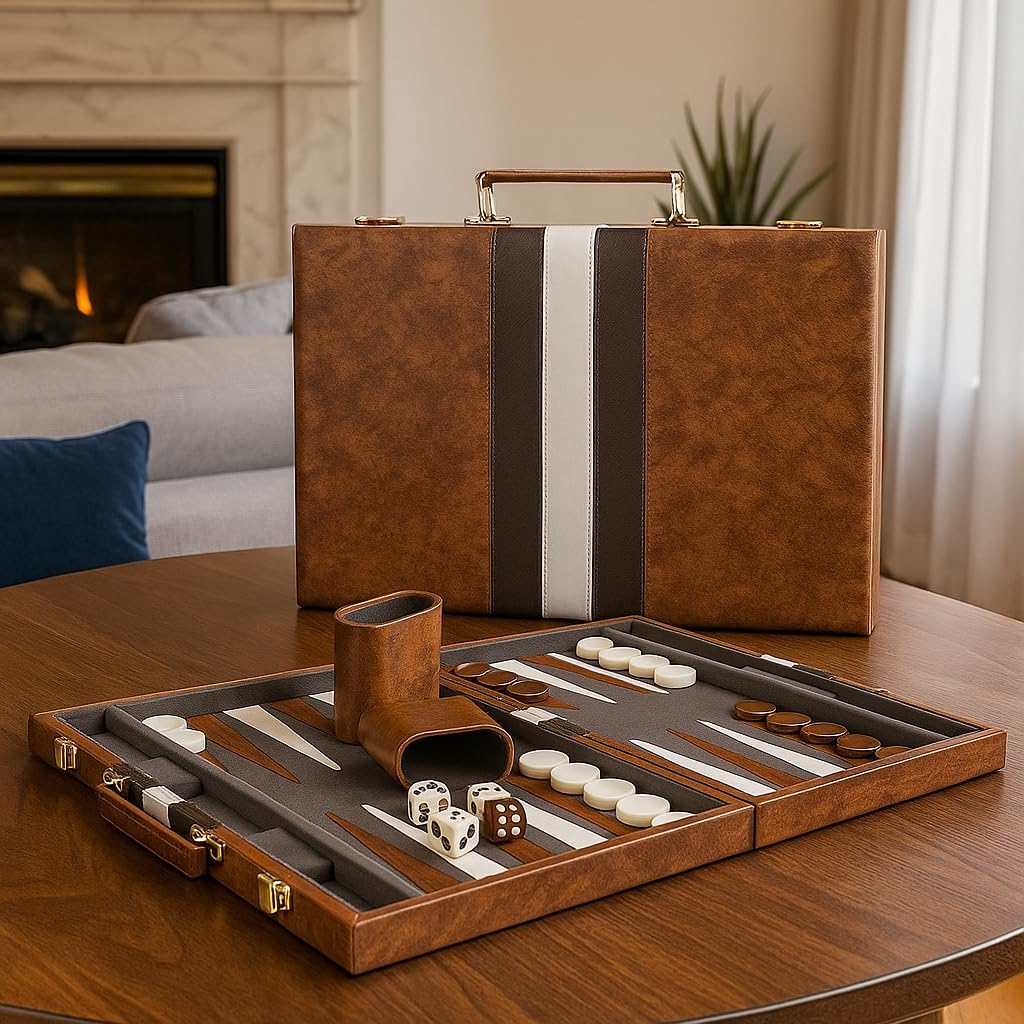 Juego de backgammon portátil de 15 pulgadas con tablero plegable y estuche