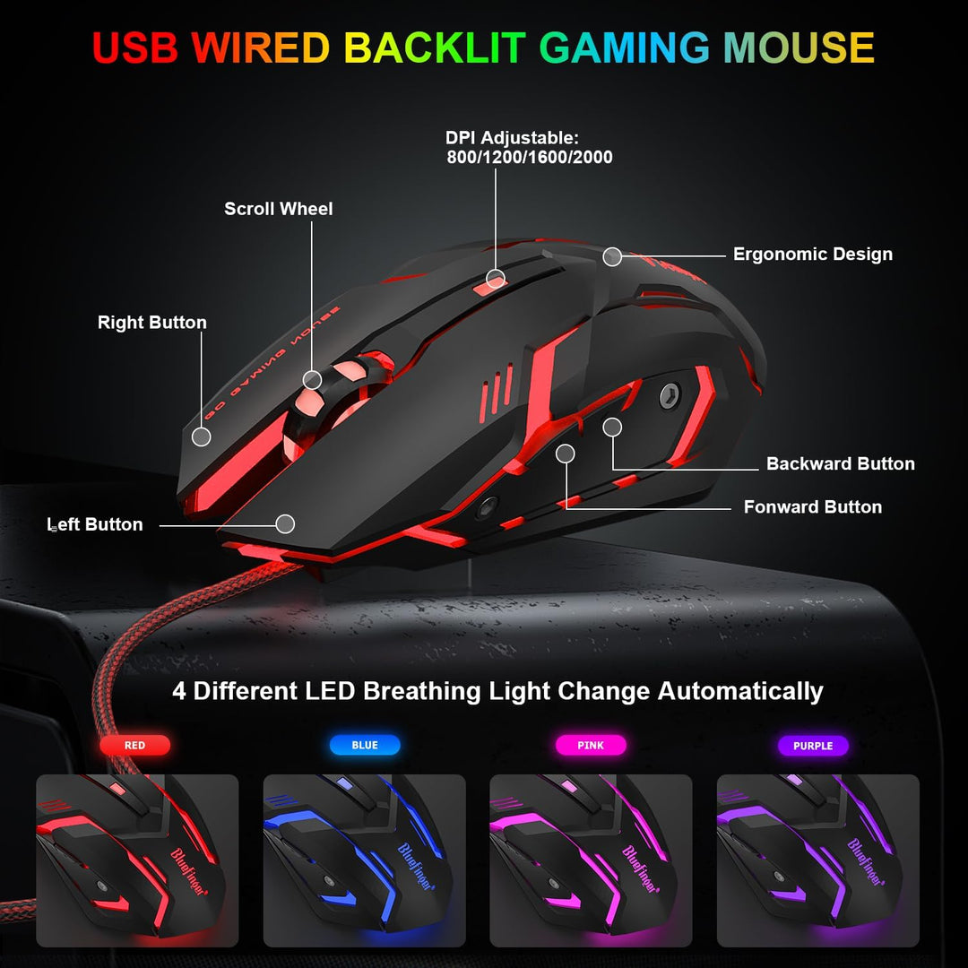 BlueFinger - Combo de teclado y ratón para juegos RGB con retroilum...