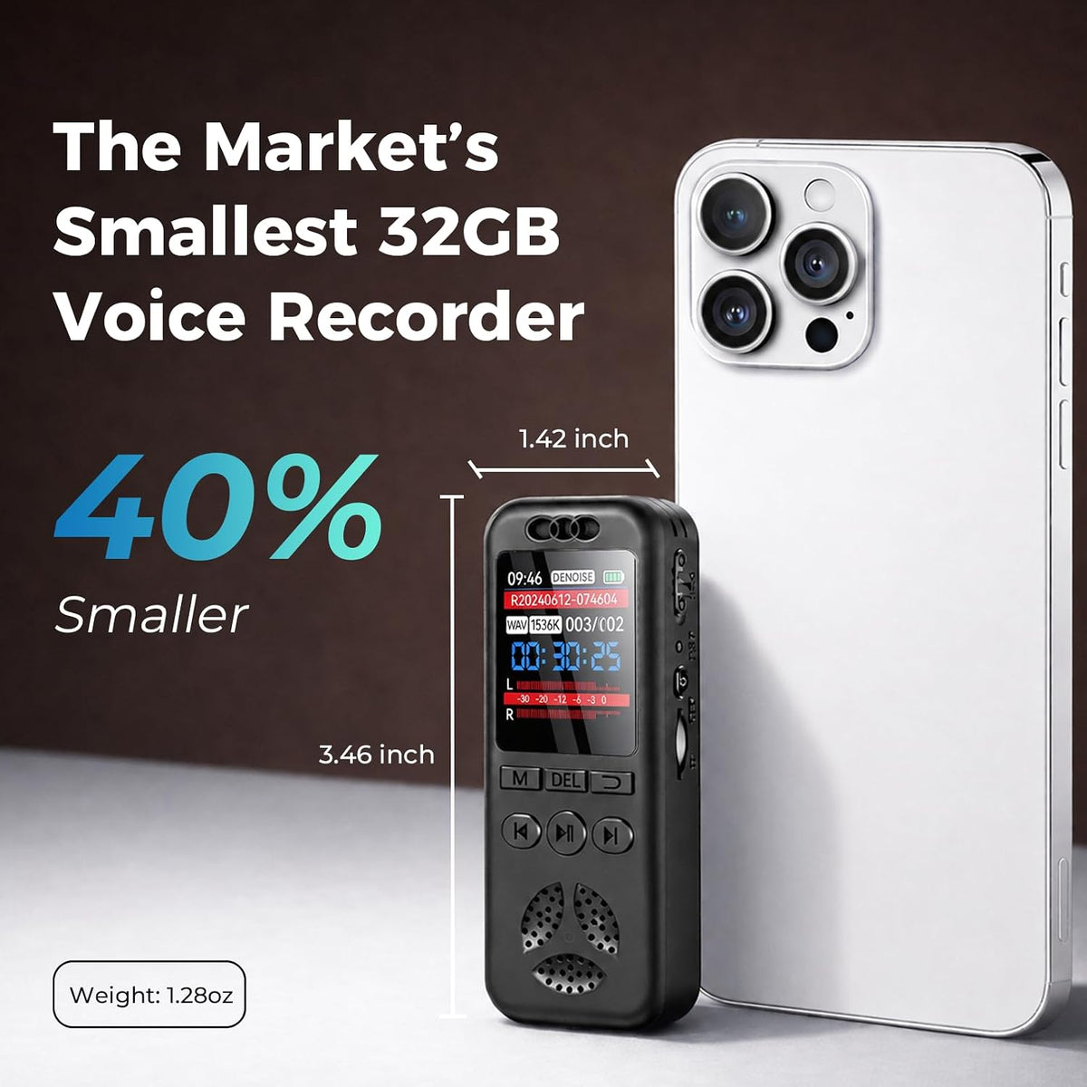 Grabadora de voz digital de 32 GB con reproducción, grabación