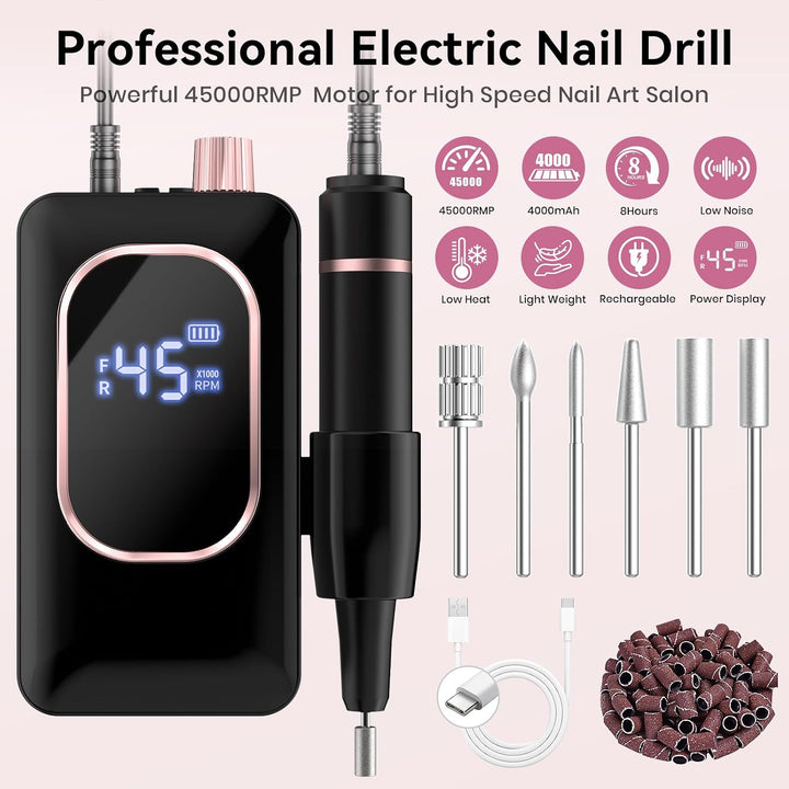 Taladro de uñas eléctrico profesional de 45000 RPM, lima de uñas po...