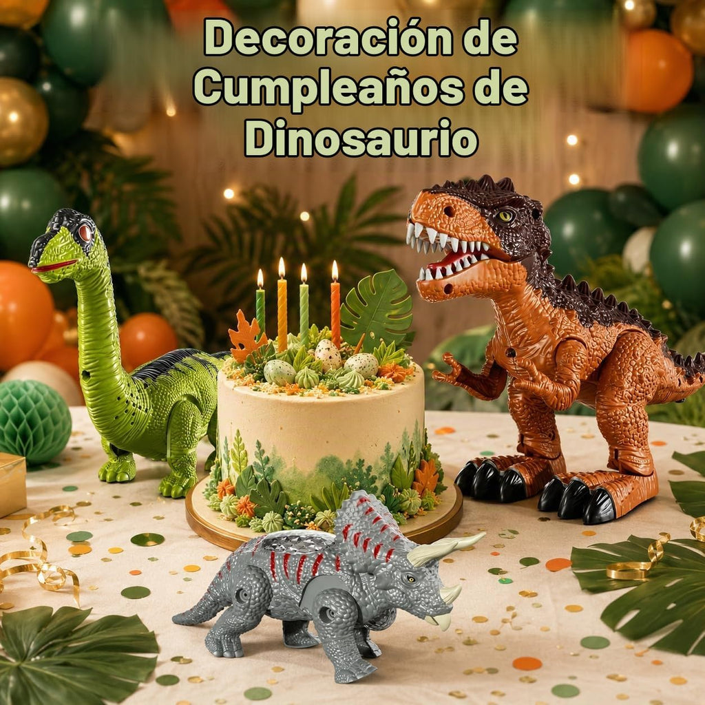 Paquete de 3 dinosaurios que caminan para niños de 3 a 5 a 7 años de edad, tiranosaurio simulado braquiosaurio triceratops con sonido y luz, regalos de cumpleaños