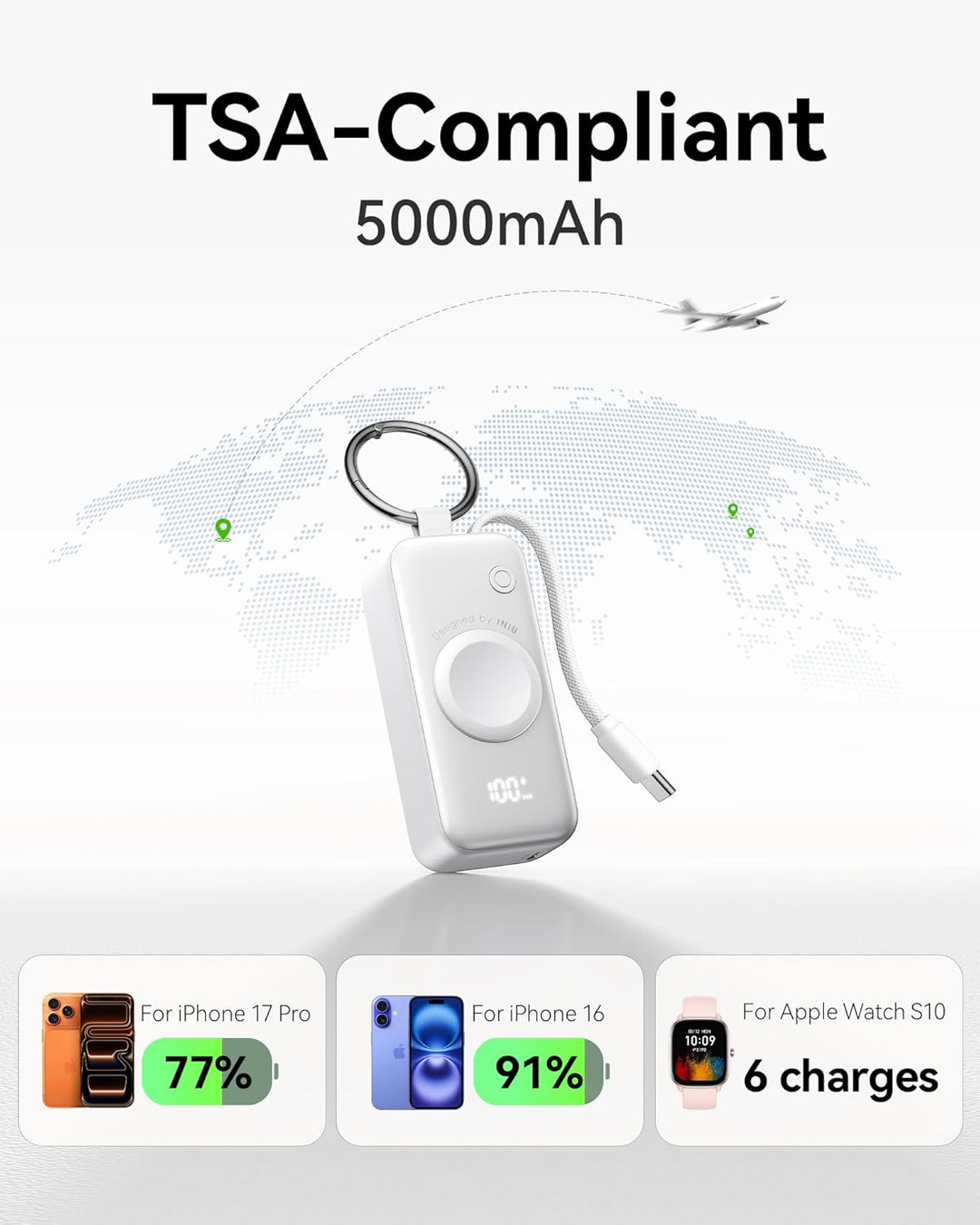 INIU Cargador Portátil 3 en 1, Pequeña Batería Externa de 5000mAh c...
