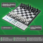 Tablero de ajedrez electrónico avanzado, juego de ajedrez inteligente para computadora, aprendizaje de entrenador de voz AI para niños, ELO 2200+ para mejorar jugadores, piezas grandes magnéticas y tablero perfecto para adultos, pantalla LCD (plateado)
