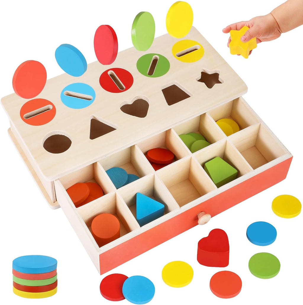 Juguetes a juego de clasificación de formas de color de madera