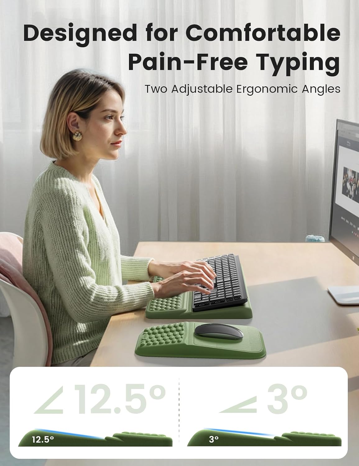 Vaydeer Juego de soporte para teclado y mouse pad, reposamuñecas de espuma