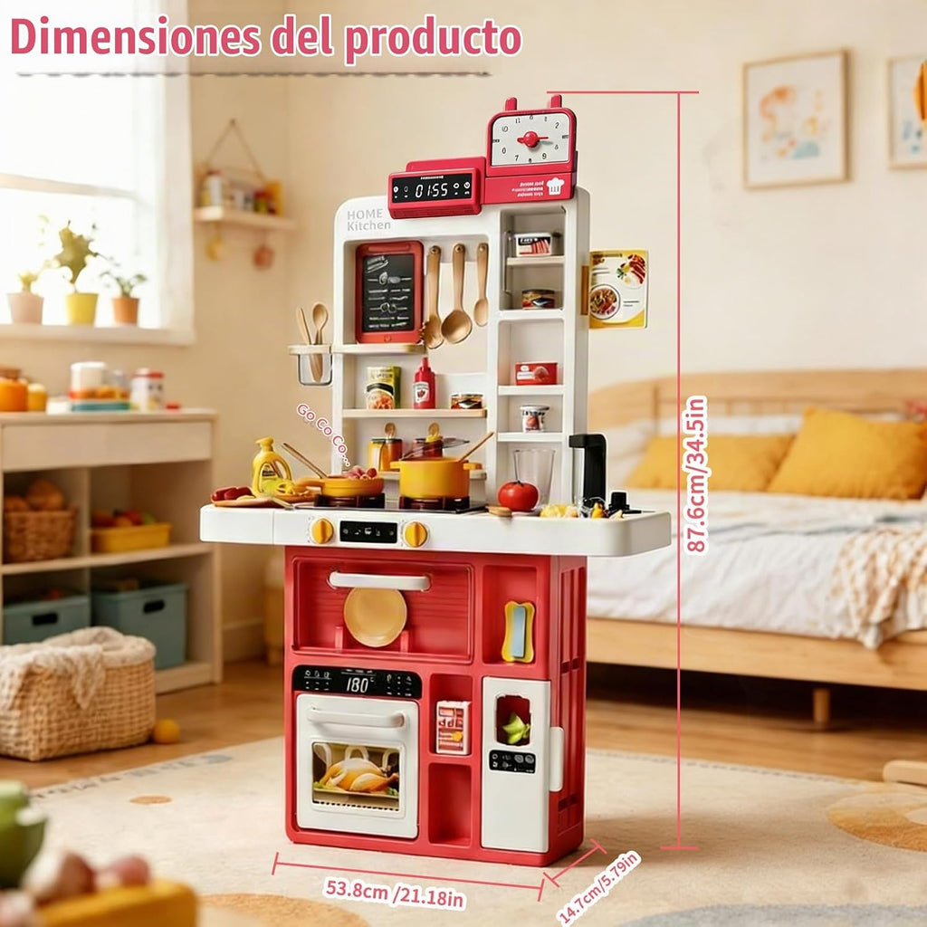 GEIYATOI Juego de cocina para niños de 34.5 pulgadas con estufa de vapor y