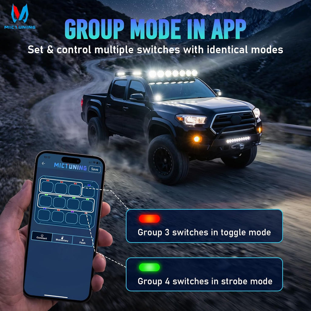 MICTUNING P1S-AC-APP Panel de interruptor inalámbrico de 12 bandas con control APP