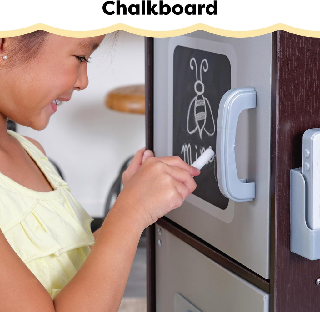 KidKraft Cocina de Juguete Uptown Espresso de Madera con Teléfono de Juguete, Pizarra y Toallero, Espresso