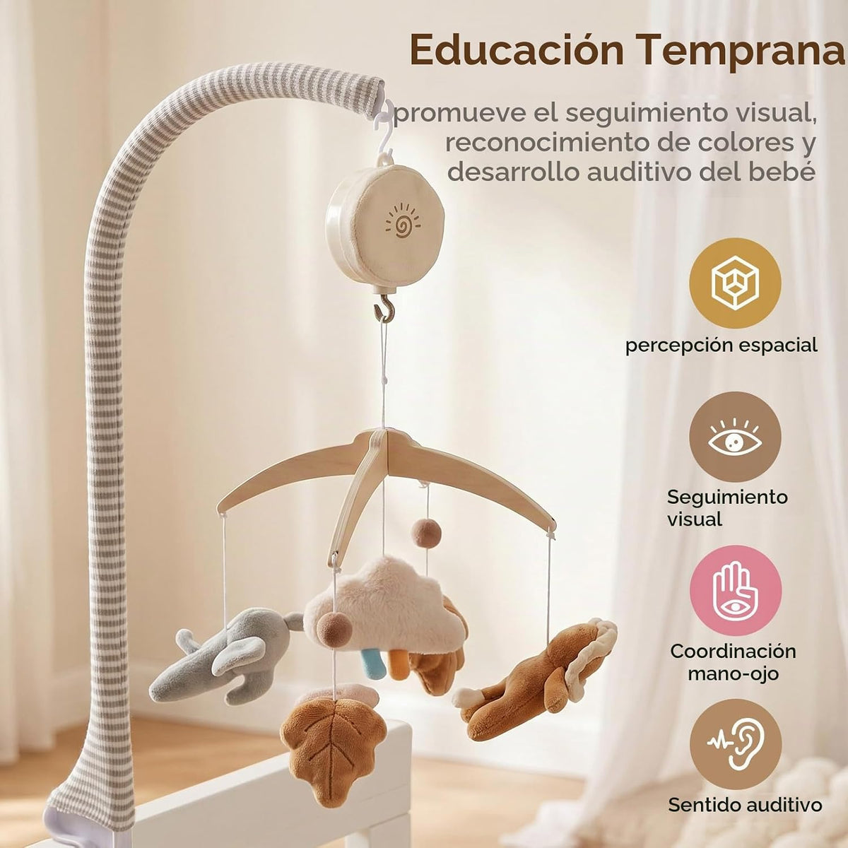 Móvil para cuna Safari Baby con caja de música y brazo móvil