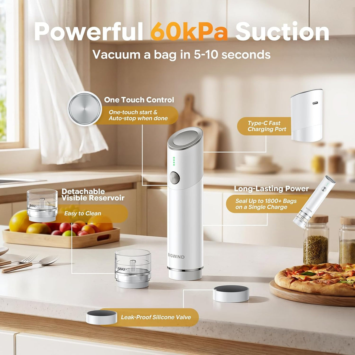 Sellador al vacío de mano compacto para alimentos con 45 bolsas de vacío
