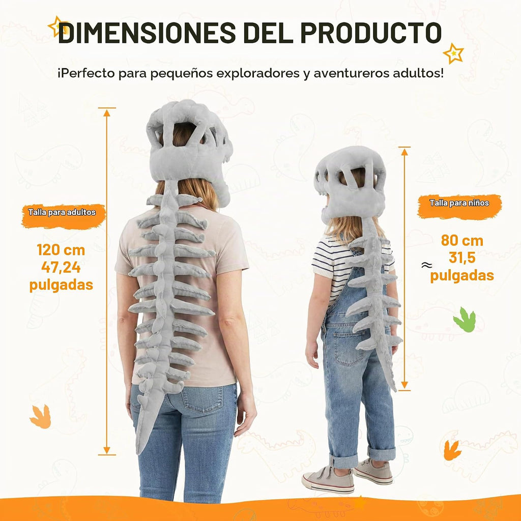 Disfraz de esqueleto de dinosaurio de felpa para niños, disfraz de