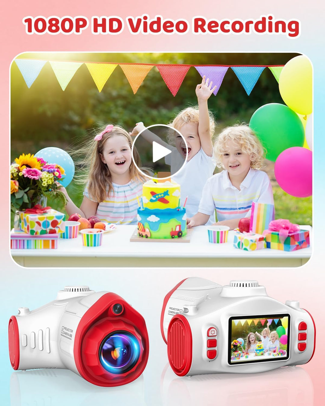 Cámara para niños con proyector, videocámara de video digital 1080P...