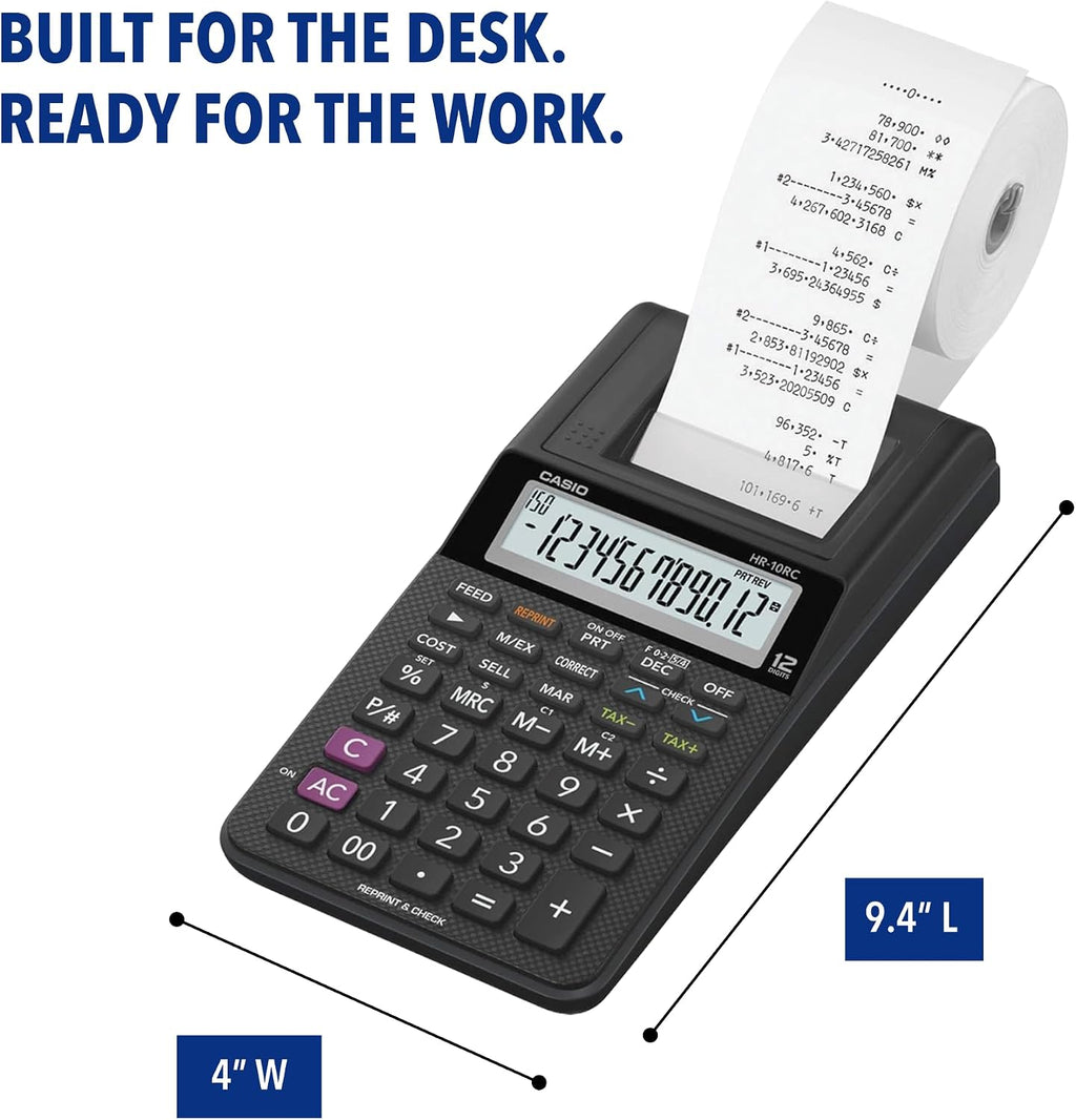 Casio Mini calculadora de impresión de escritorio HR-10RC, color negro
