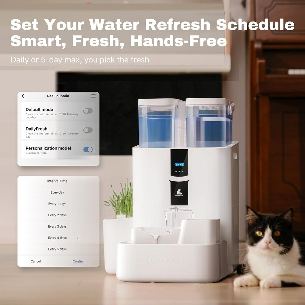 Fuente automática de agua para gatos de 10 L/338 onzas, autolenado y limpieza, dispensador de agua para mascotas con sistema de filtro para perros, 5G Wi-Fi Smart Bowl separación de aguas residuales y no es viscosa con bombas silenciosas