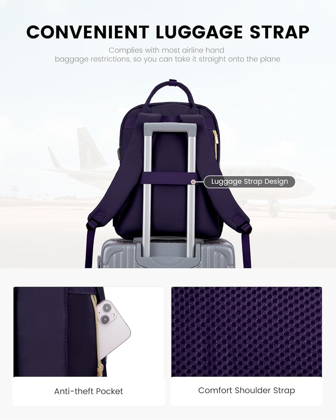 LOVEVOOK - Mochila de computadora portátil para mujer, bolsa de via...