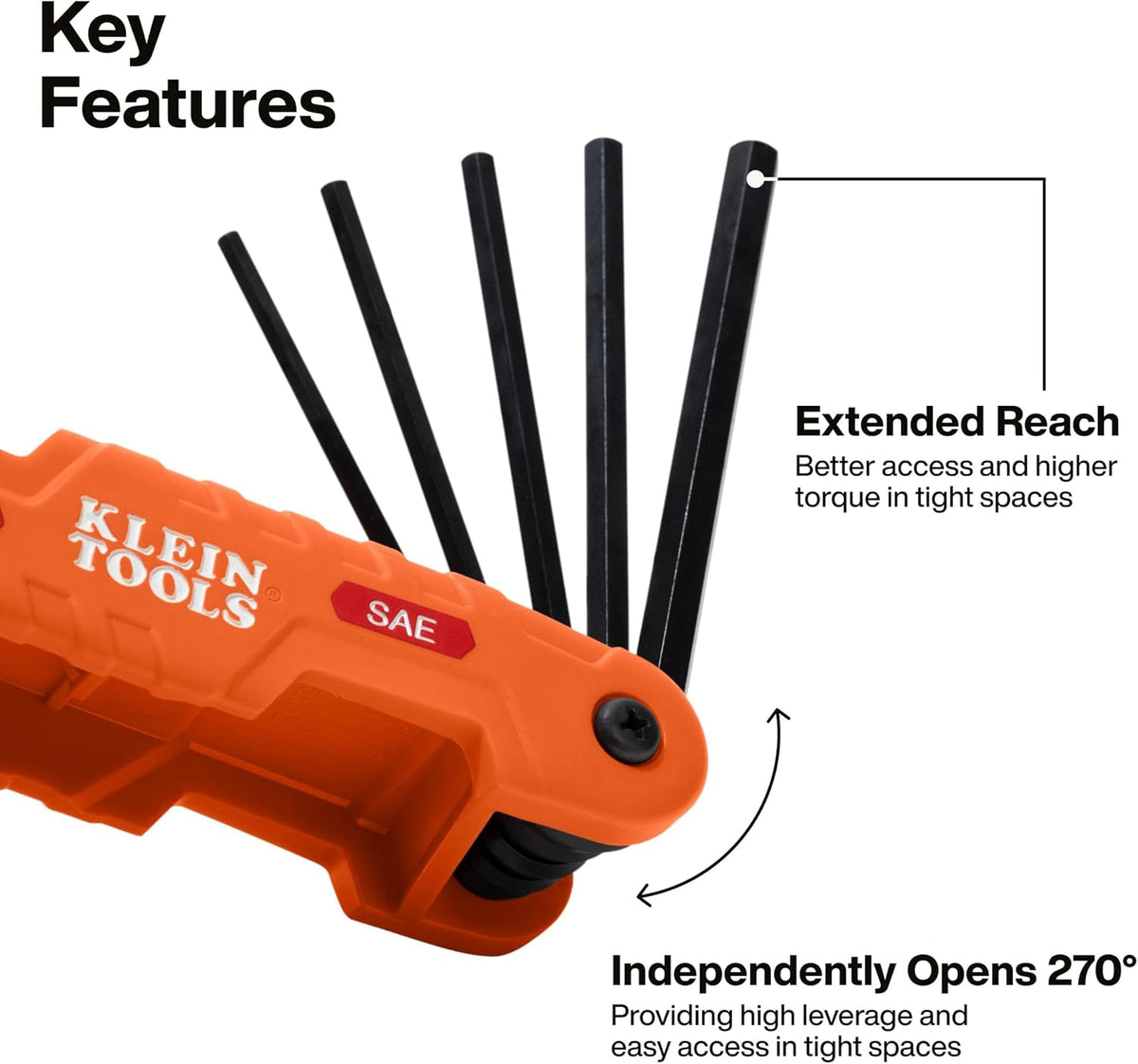 Klein Tools 70553 Juego de llaves hexagonales plegables Pro de 3 piezas, métricas, SAE, tamaños Torx, 31 llaves, acero de aleación tratado térmicamente de resistencia industrial