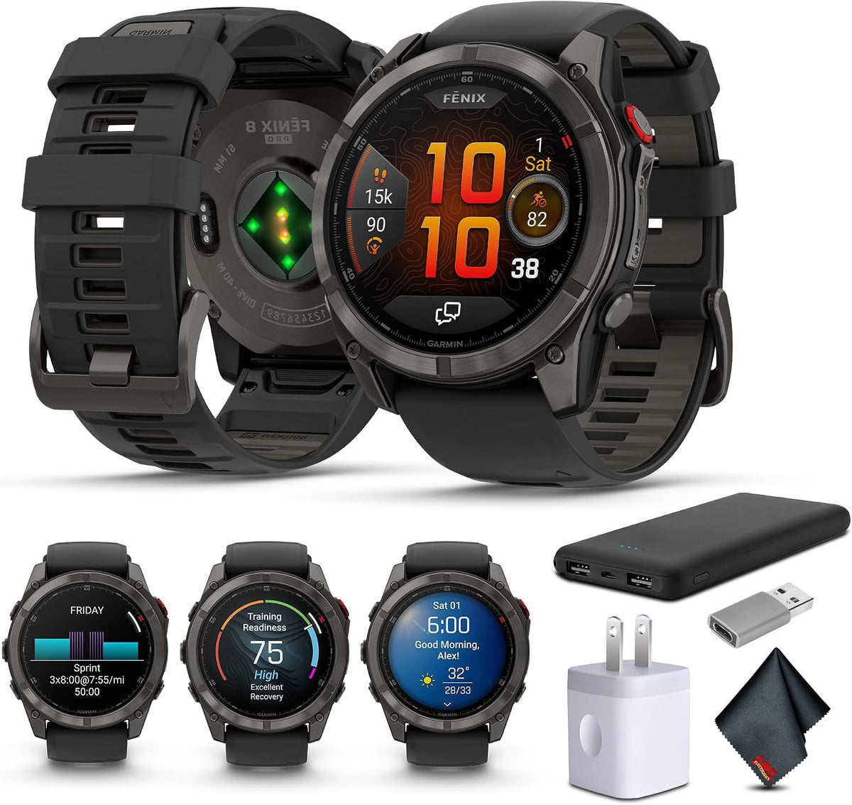 Garmin Fenix 8 Pro 2.008 in, tecnología inReach, pantalla AMOLED, reloj inteligente GPS multideportivo, zafiro, gris carbón DLC titanio con banda de silicona negro/gris guijarro gris rastreador de