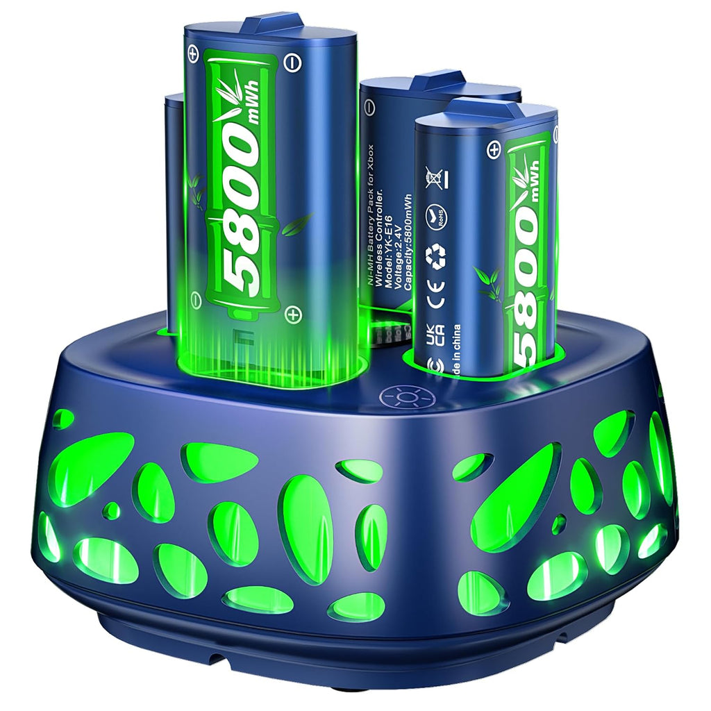 Feirsh Batería Recargable para Xbox con Cargador, 4x5800mWh Baterías Recargables para Controlador Xbox para Xbox One Series X|S, One S/X, Incluye Estuches y Almacenamiento para Xbox One