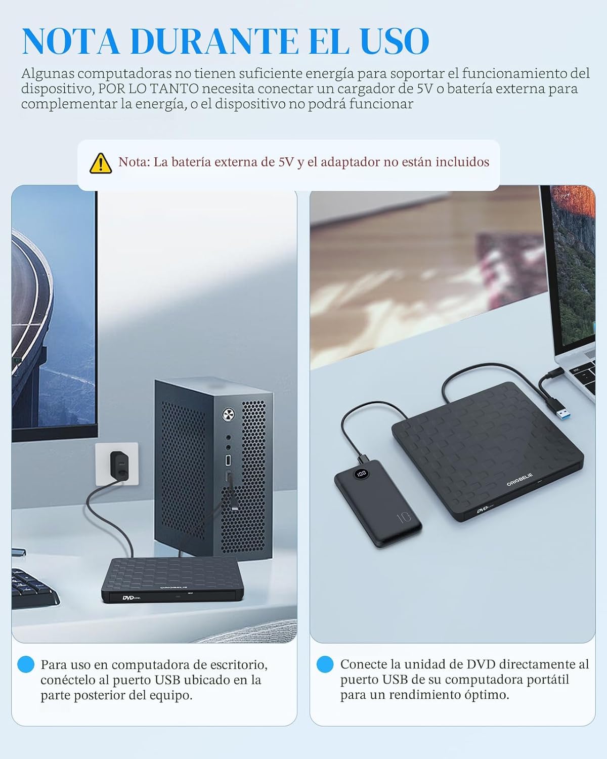 ORIGBELIE - Unidad externa de CD\/DVD para portátil, USB 3.0 tipo C...