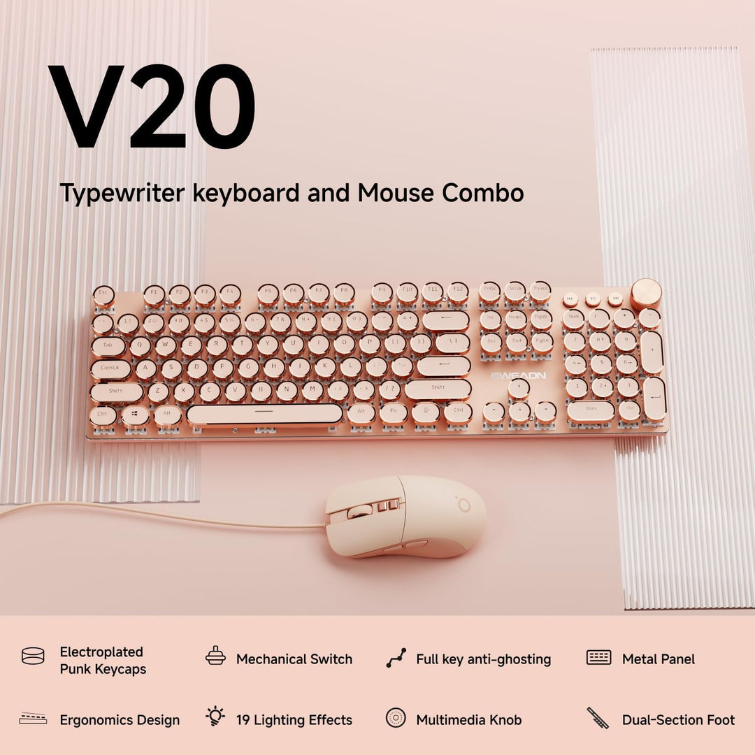 EWEADN Combo de Teclado y Ratón con Cable Estilo Máquina de Escribi...