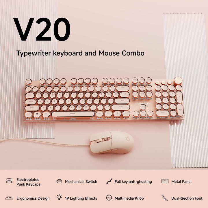 EWEADN Combo de Teclado y Ratón con Cable Estilo Máquina de Escribi...