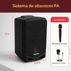 Pyle Sistema de Altavoces PA Bluetooth Portátil - Sistema de Sonido de Karaoke para Interiores y Exteriores con Micrófono Inalámbrico, Grabación de Audio, Batería Recargable, Lector USB/SD, Soporte de