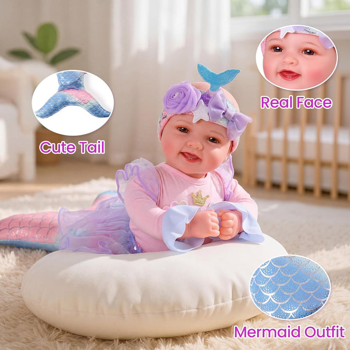 BABESIDE Muñeca de sirena para niñas, muñecas de bebé realistas de...