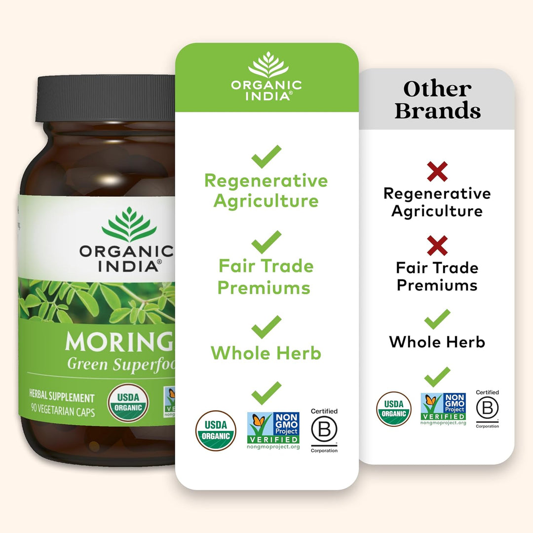 ORGANIC INDIA Cápsulas de Moringa Orgánicas - Suplemento de Hoja de...